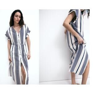 H&M | Dresses | Hm Neutral Vertical Striped Shift Dress 6 Tank Button Front  White Mini | Poshmark